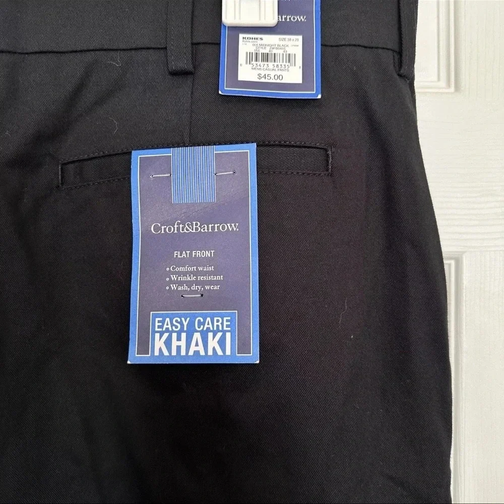 Croft & Barrow‎ Easy Care Khaki Black Pants Flat Front Size 38x29 NWT